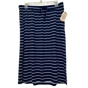 NWT St. John's Bay Blue White Stripe Knit Midi Skirt Drawstring Side Slits Sz L